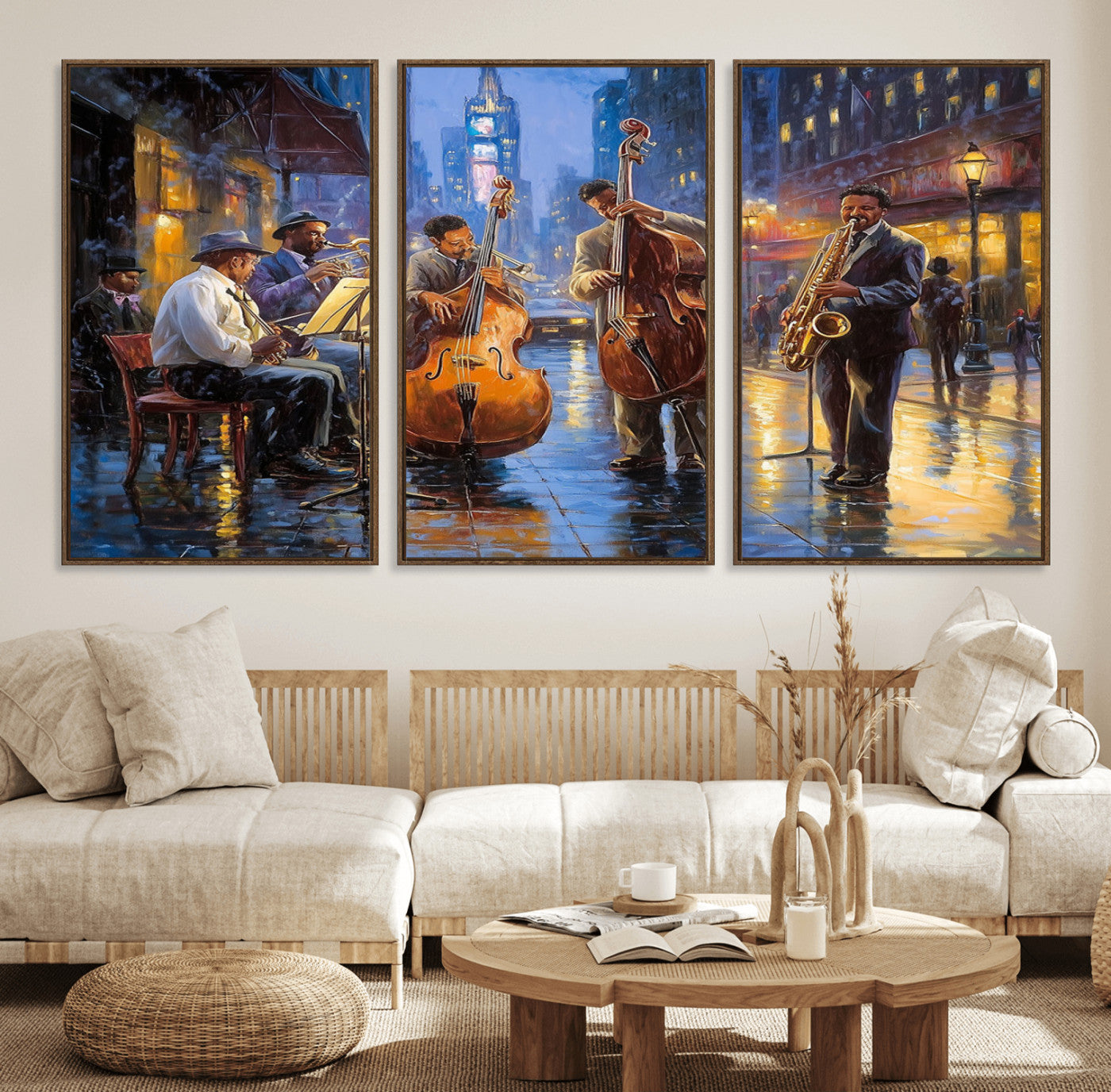 MGV-FC-60X30-3P - Colorful Jazz Wall Art - African American Music Canvas Print - Framed Abstract Music Poster for Home