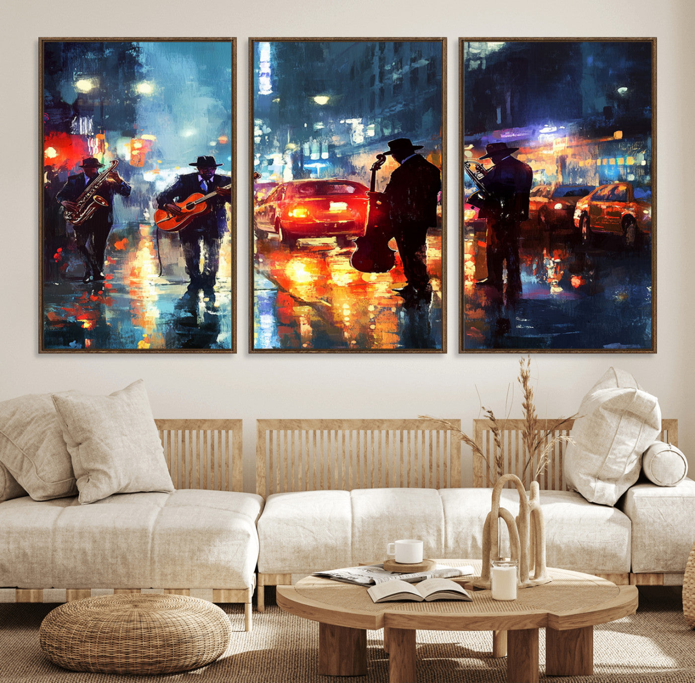 MGV-FC-60X30-3P - African American Jazz Canvas - Abstract Music Wall Art Print - Abstract Jazz Wall Art Framed Prints