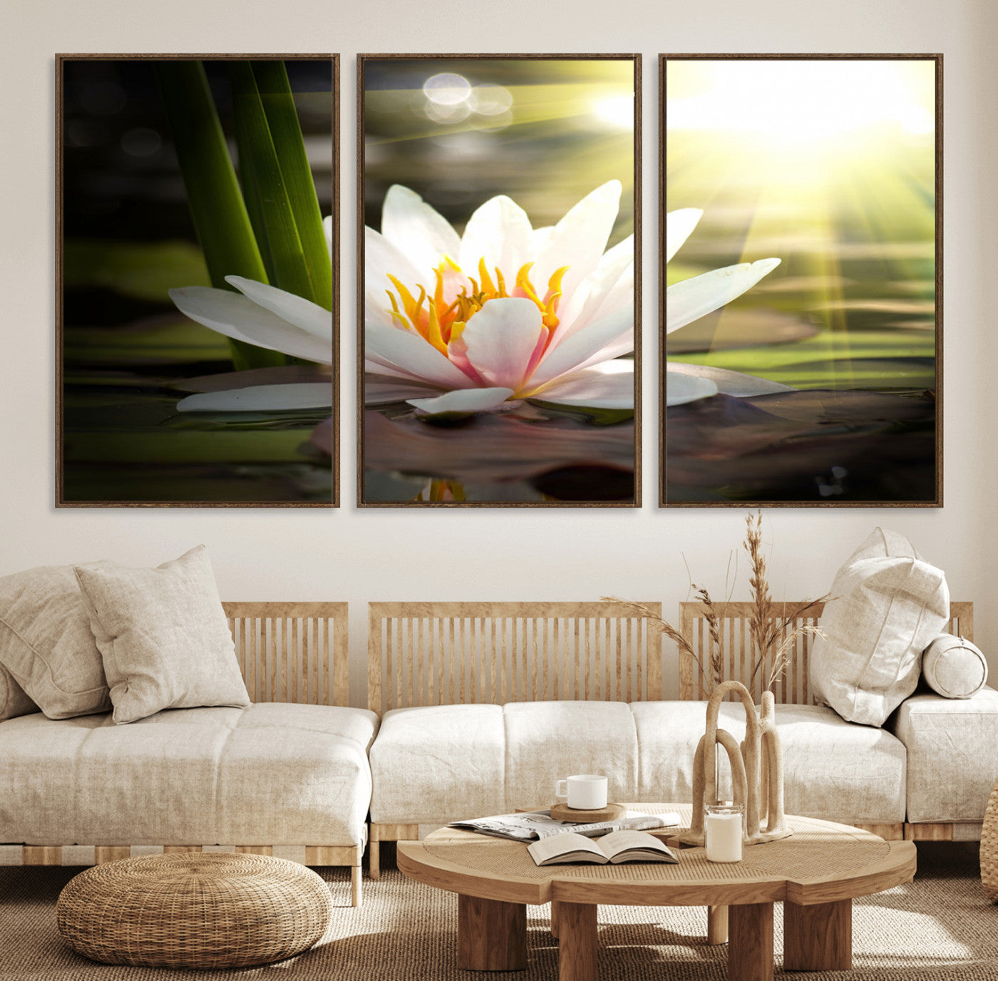 MGV-FC-60X30-3P - Lotus Flower Wall Art Canvas Print, Water Lily Large Wall Art Canvas Print