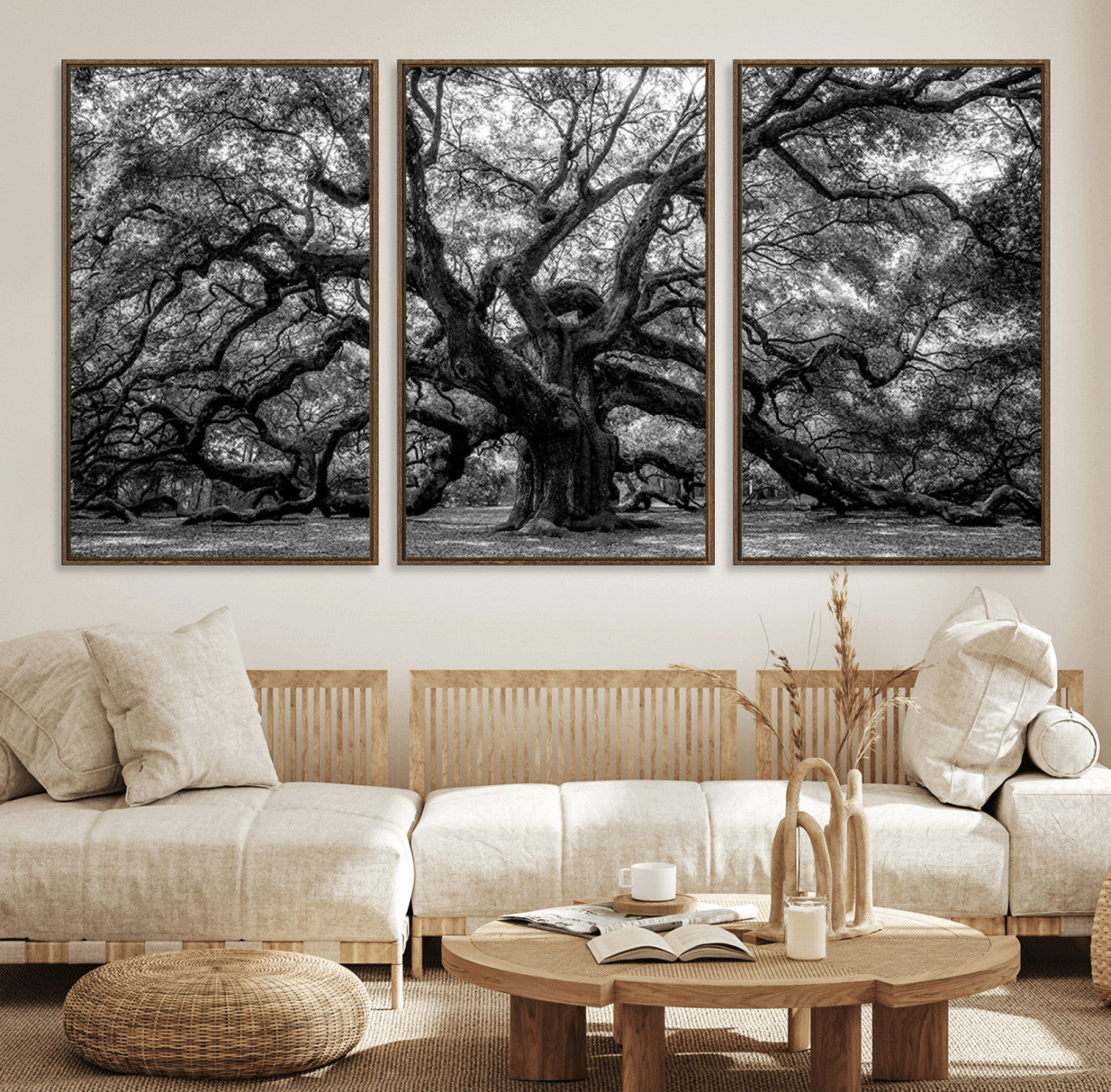 MGV-FC-60X30-3P - Black and White Old Angel Oak Tree Wall Art Canvas Print
