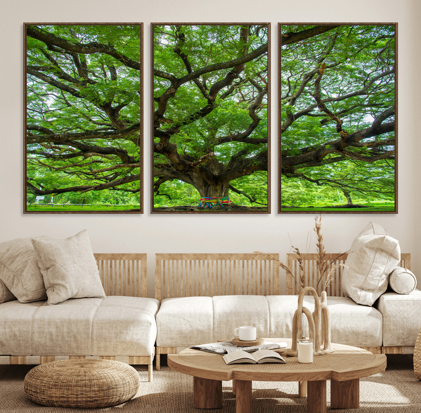 16118389-MGV-FC-60X30-3P_Walnut-Oak Tree Wall Art Print, Forest Canvas Wall Art for Home and Office, Framed Angel Oak Tree Canvas
