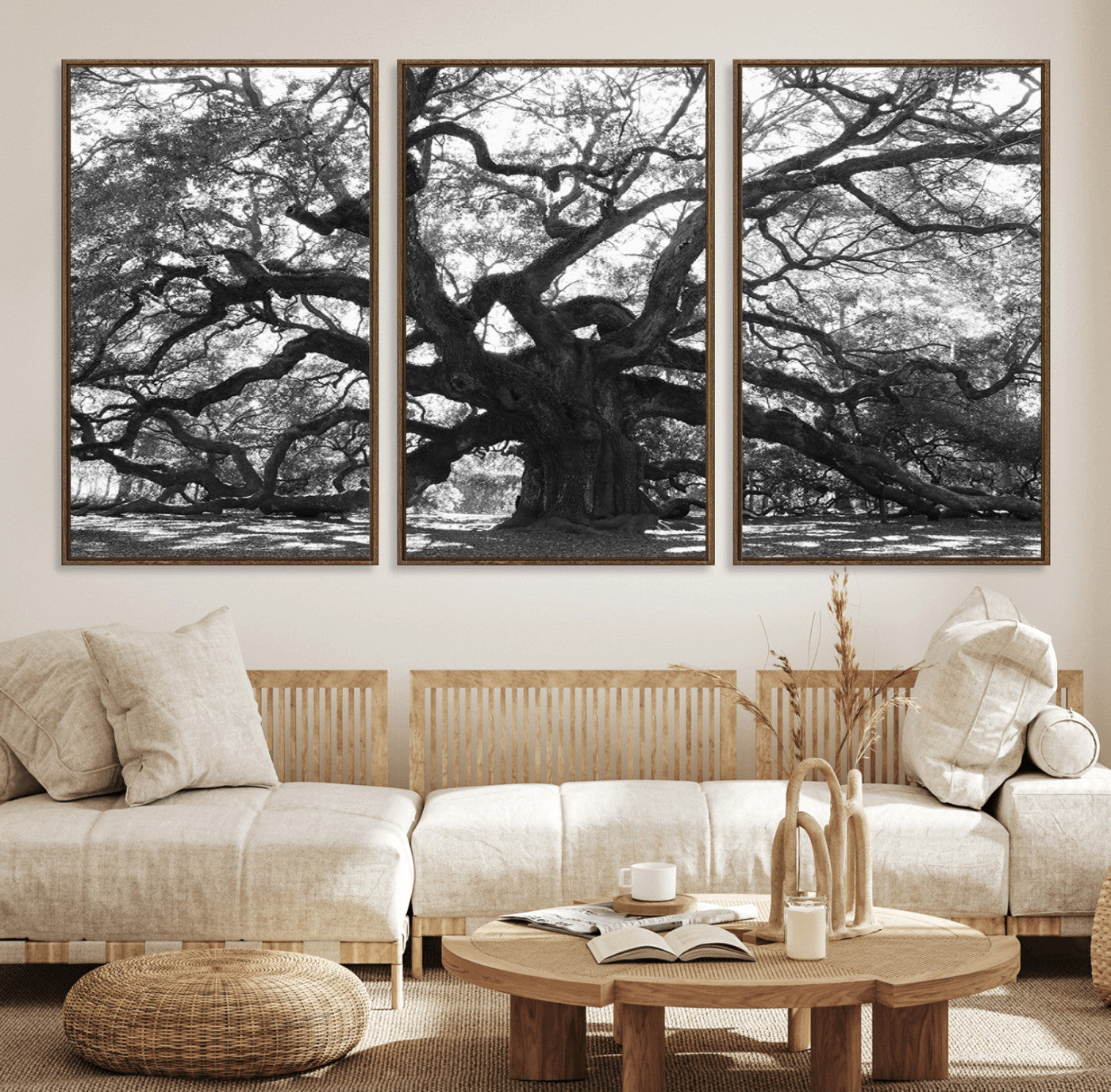 81655611-MGV-FC-60X30-3P_Walnut-Ancient Oak Wall Art Canvas Print – Gnarled Tree Twisted Branches Dramatic Sky Moody Nature Artwork for Home Office