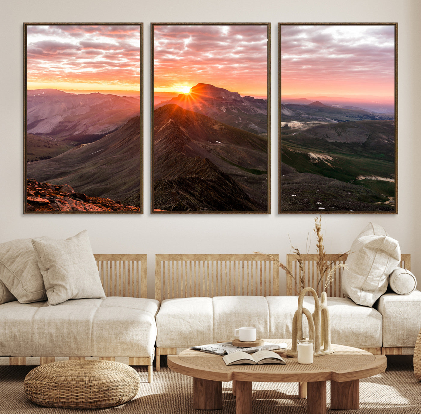 50957419-MGV-CV-36X24-Mountain Sunrise Wall Art Canvas Print – Alpine Ridge Morning Light Misty Peaks Nature Landscape Artwork for Home Office