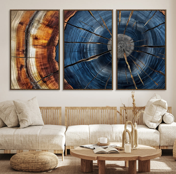 Framed Abstract Tree Ring Wall Art Print, Natural Rustic Wood Texture Canvas Print, Wood Tree Stump Farmhouse, Log Cabin Wooden House Decor