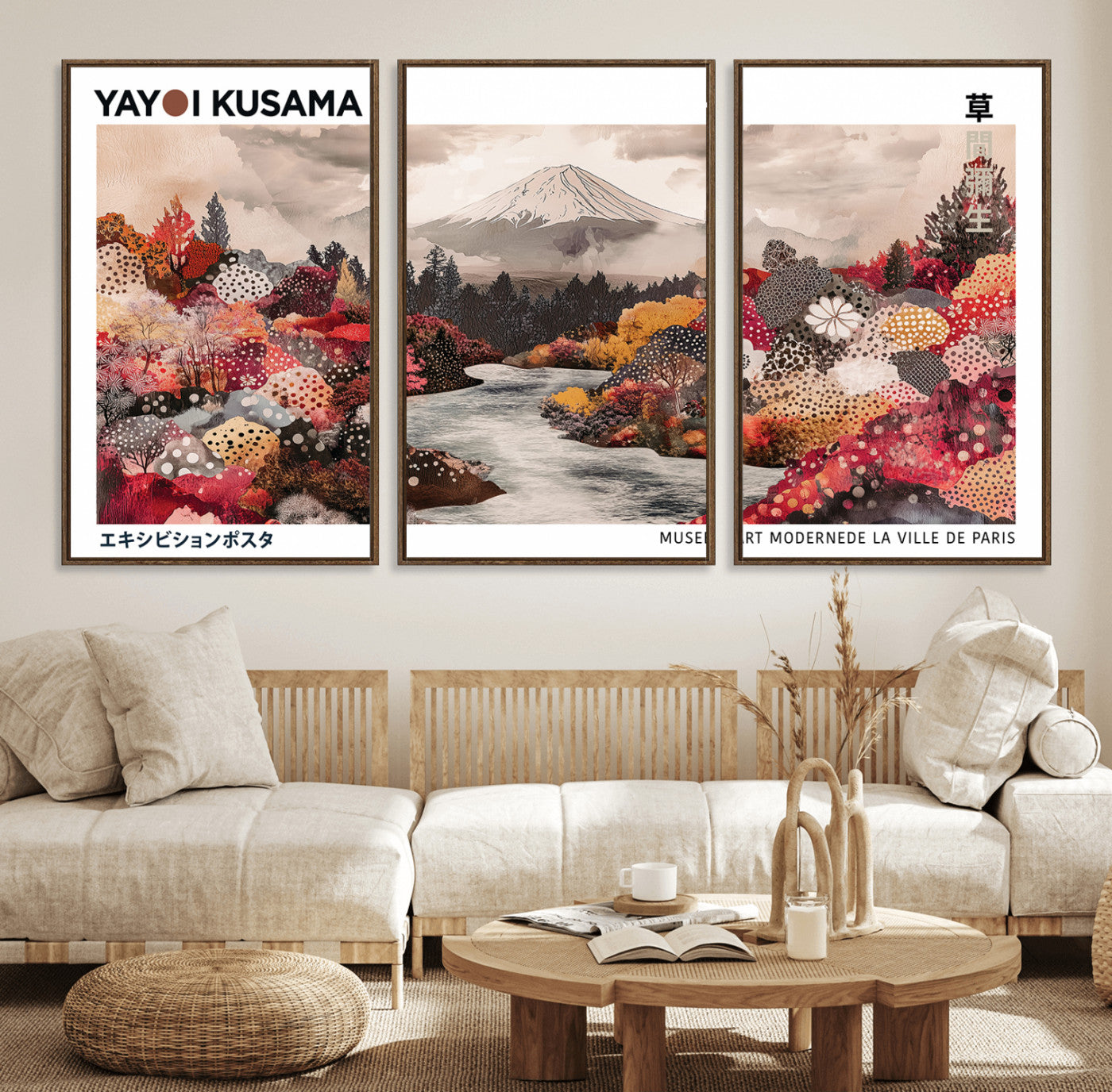 MGV-FC-60X30-3P - Yayoi Kusama Wall Art Canvas Print, Framed Large Abstract Art Picture Print, Kusama Polka Dot Perfect Minimalist Decor Artwork