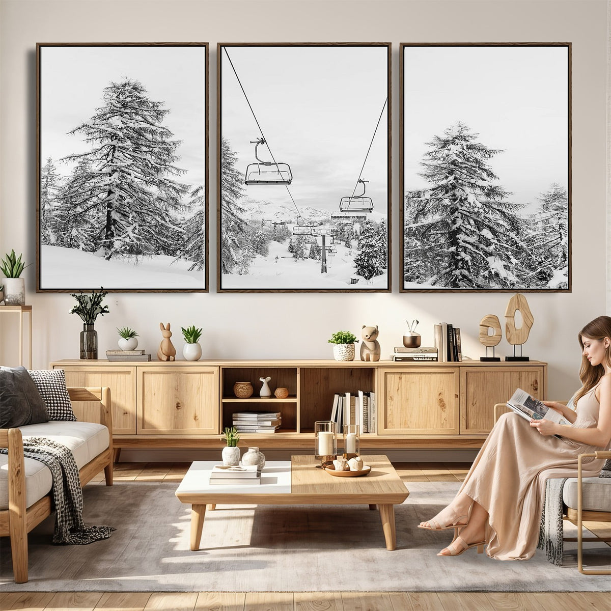 55003599D-MGV-CV-24X16 - Ski Lift Wall Art | Framed Snowy Mountain Canvas Artwork