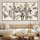 Running Horses Wall Art Canvas Print, Framed Horse Sketch Art Picture Print, Galloping Herd Perfect Monochrome Western Decor
