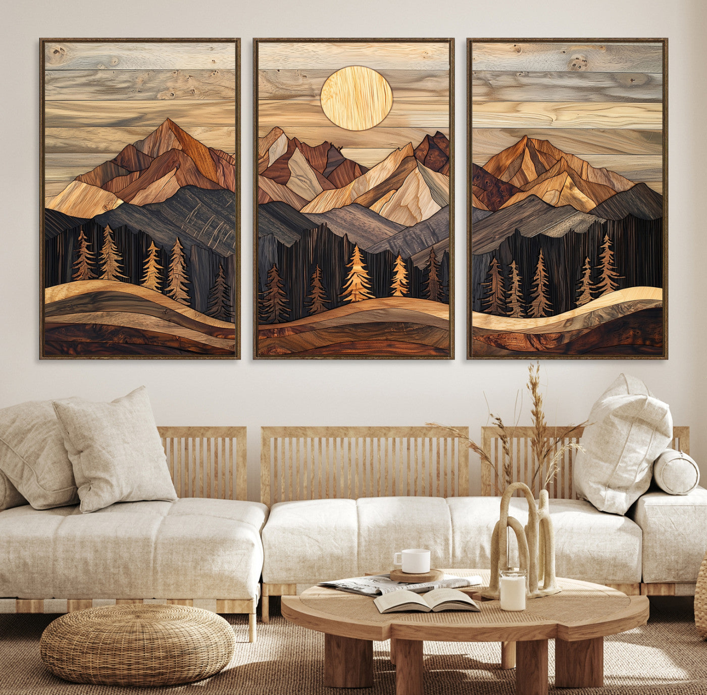 50100230-MGV-CV-36X24-Wood Mountain Wall Art Canvas Print, Framed Boho Wood Art Print, Abstract Woodland Farmhouse Decor