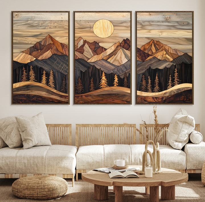50100230-MGV-CV-36X24-Wood Mountain Wall Art Canvas Print, Framed Boho Wood Art Print, Abstract Woodland Farmhouse Decor