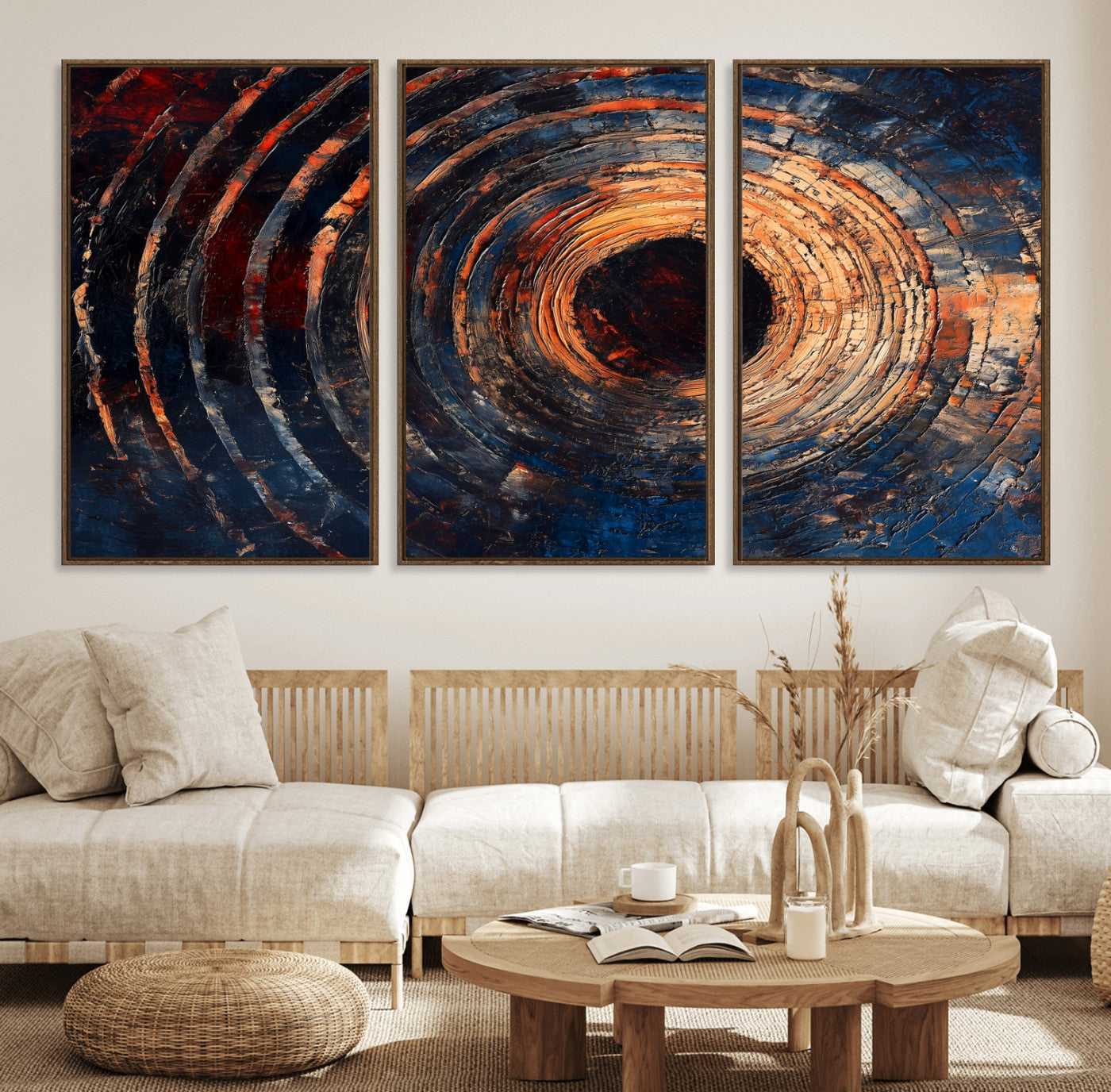 MGV-FC-60X30-3P - Wood Tree Ring Wall Art Canvas Print, Framed Natural Wood Art Picture Print, Rustic Tree Slice Perfect Rustic Decor Artwork