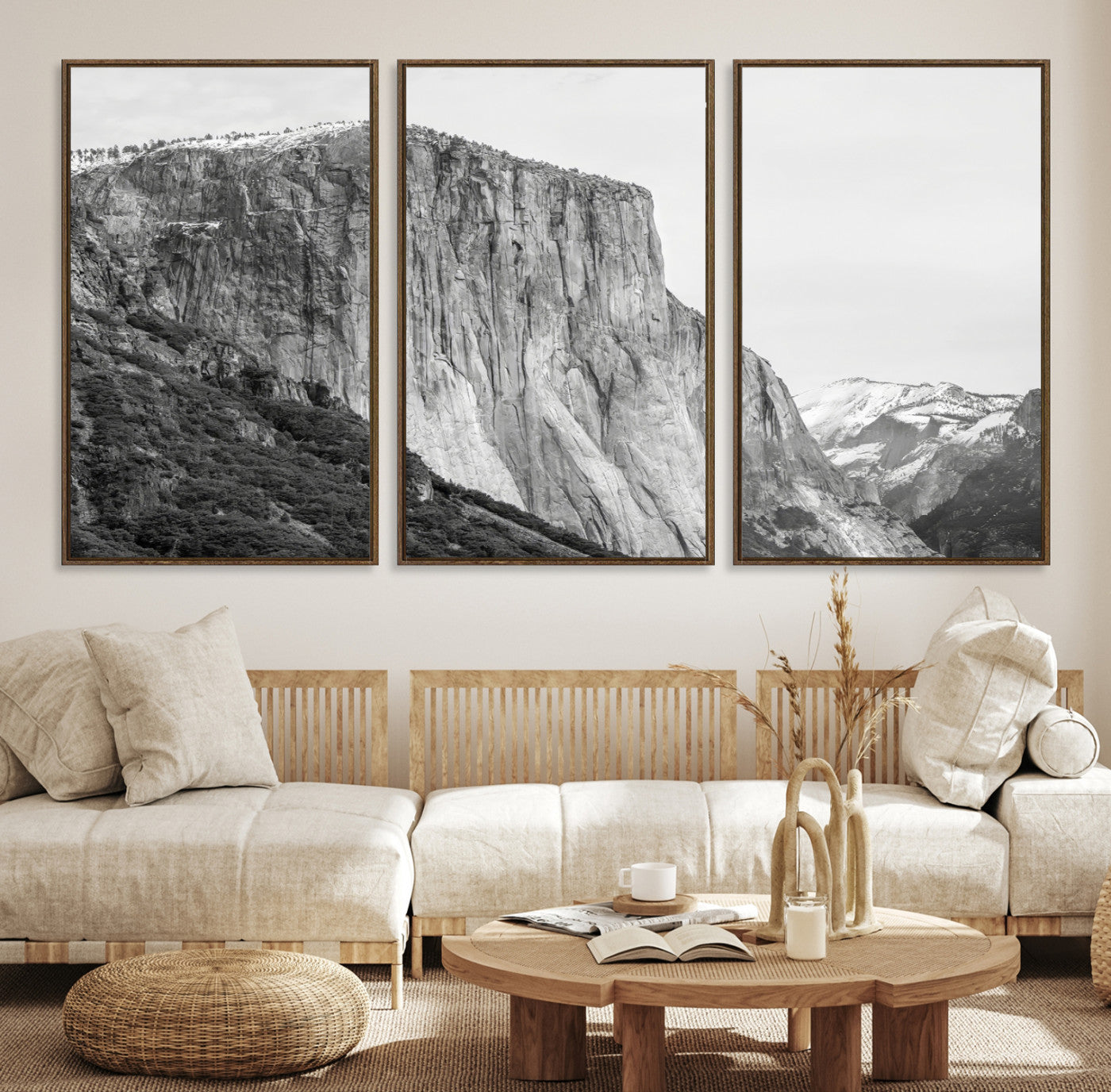 39393420-MGV-CV-36X24-El Capitan Wall Art Canvas Print – Framed Yosemite Cliff Monochrome Mountain Landscape Nature Artwork for Home Office
