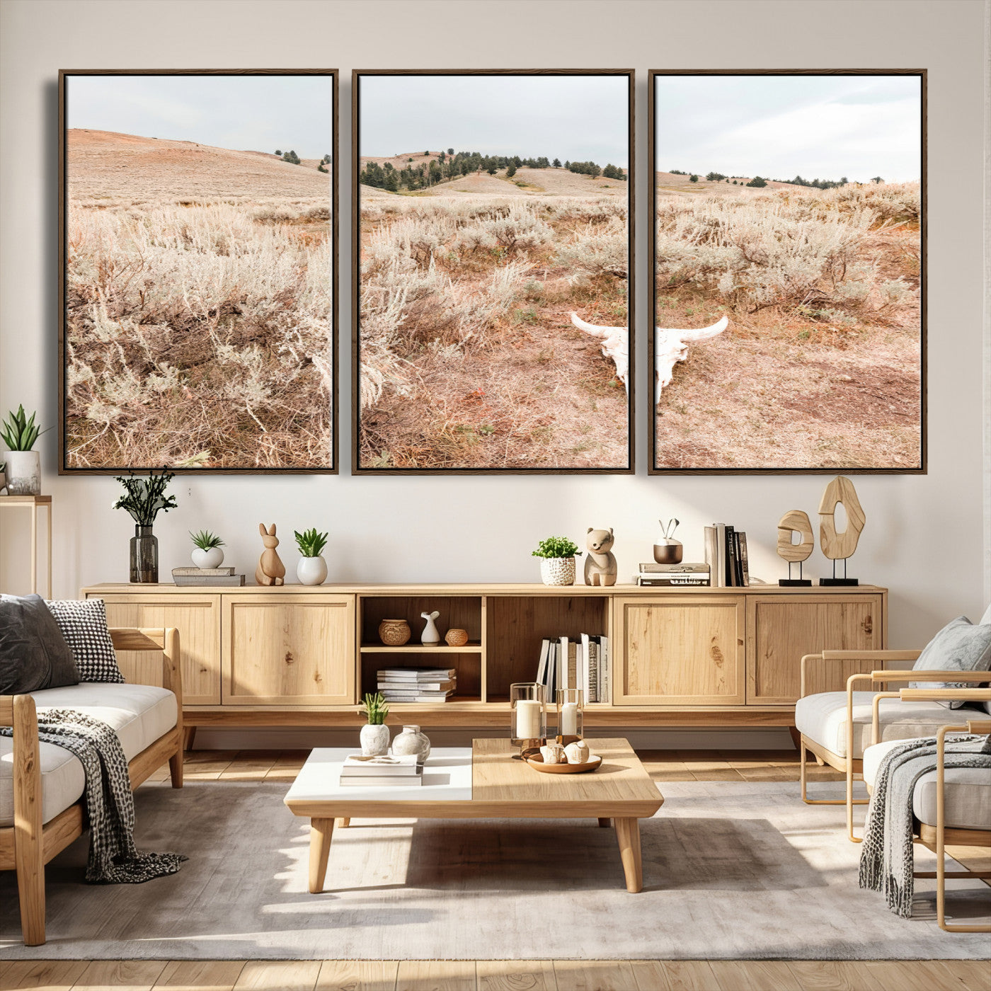 97234735-MGV-CV-36X24 - Desert Skull Wall Art – Arid Landscape & Sagebrush Canvas Print, Rustic Nature and Earth Tones for Living Room or Minimalist Decor