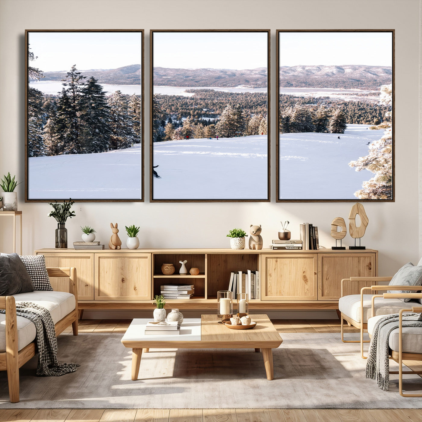 79857868-MGV-CV-36X24 - Snowboarder Wall Art – Winter Slope Canvas Print, Pine Forest, Snow-Covered Mountains, Outdoor Adventure for Living Room or Cabin Decor