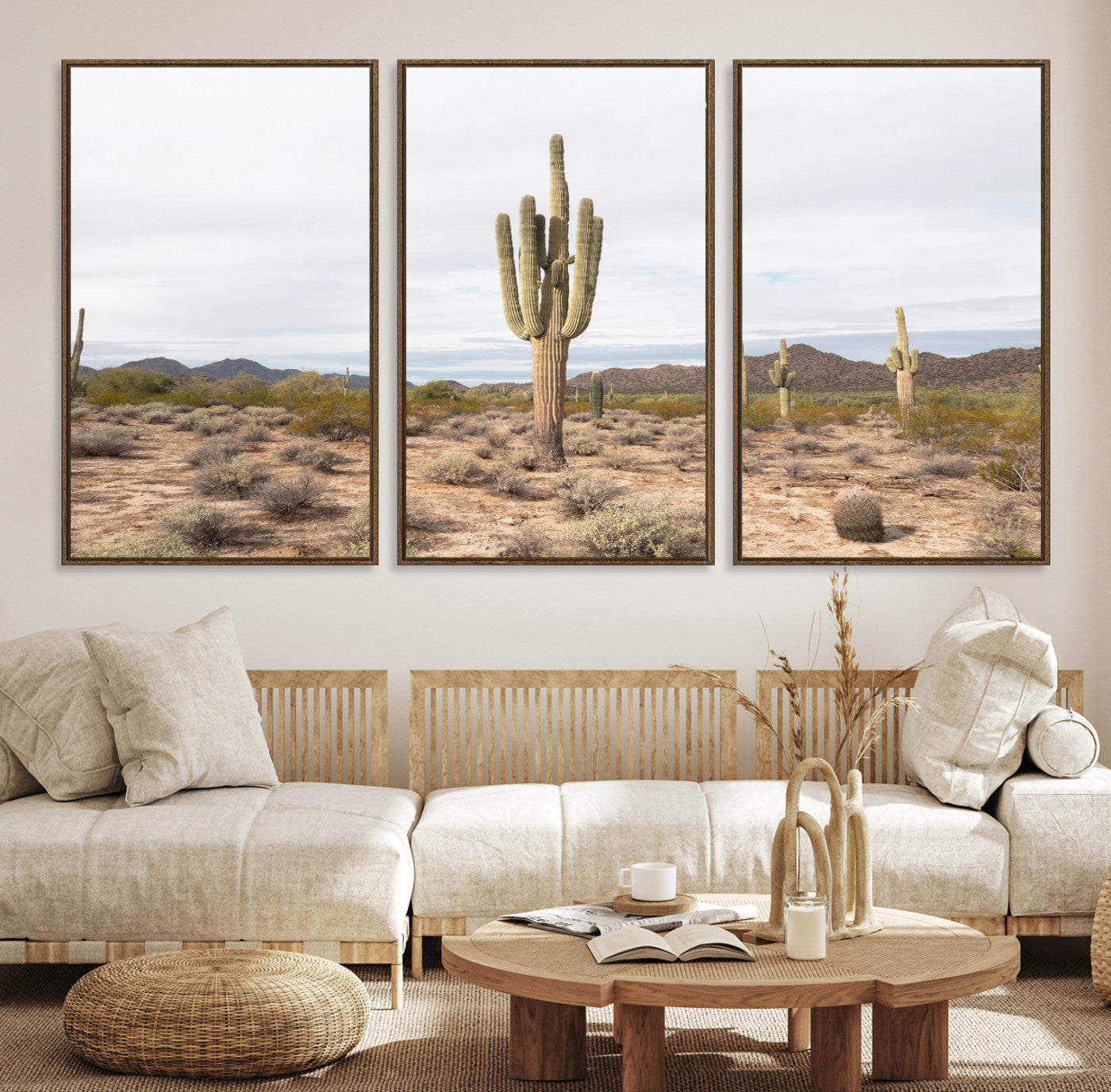 96147924-MGV-CV-36X24-Saguaro Cactus Wall Art Canvas Print – Framed Desert Landscape Minimalist Boho Nature Artwork for Home Office