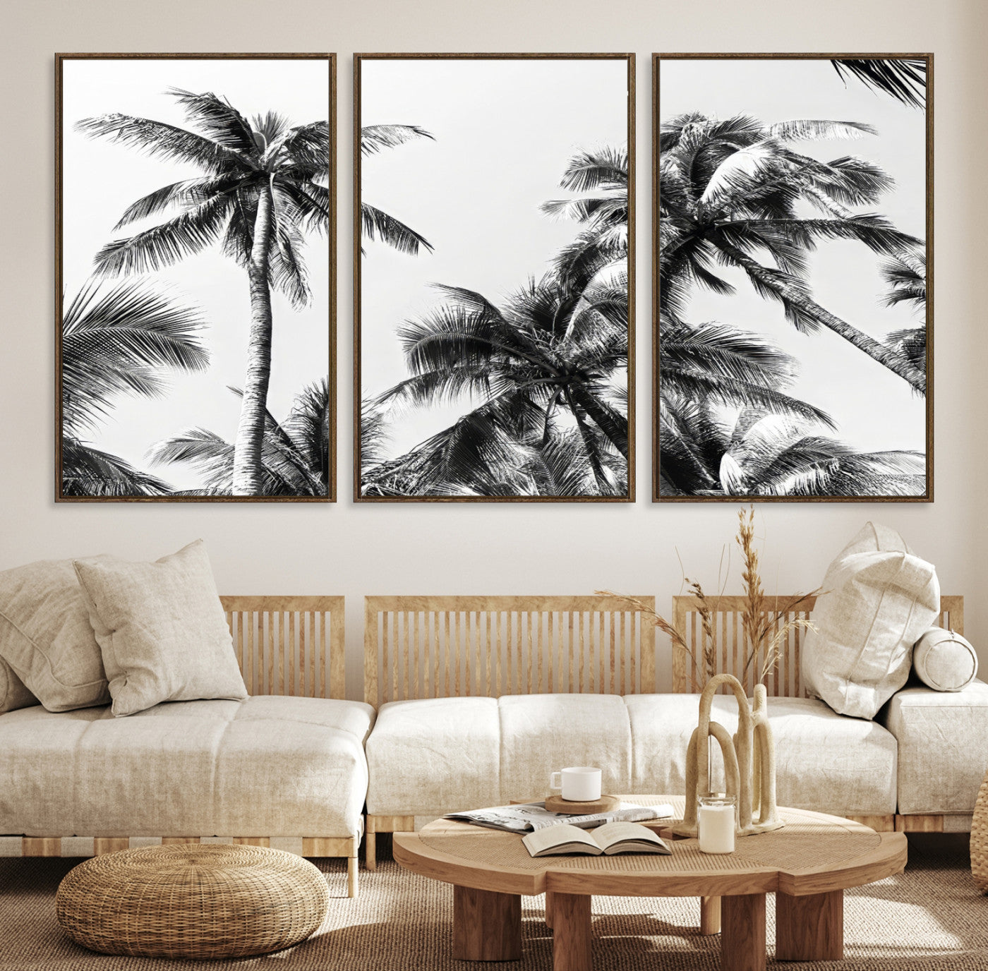 46641801-MGV-CV-40X27-Palm Wall Art Canvas Print – Framed Monochrome Tropical Scene Artwork for Minimalist Home, Office, Living Room Decor