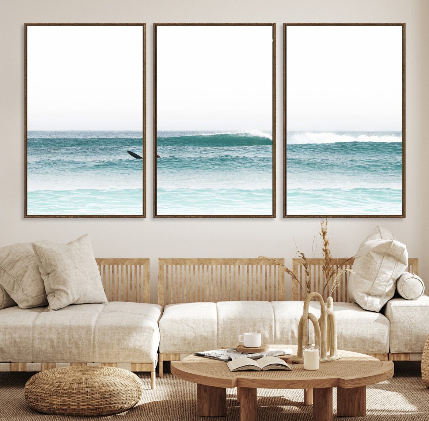 56345117-MGV-CV-36X24-Surfing Wall Art Canvas Print – Framed Ocean Waves Minimalist Beach Artwork for Living Room Bedroom Office, Living Room