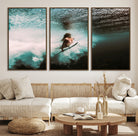 85923512-MGV-CV-40X27-Vibrant Aquatic Motion Wall Art Canvas Print, Framed Underwater Swimming Art Picture Print, Female Surfer Diving Perfect Coastal Boho Decor,