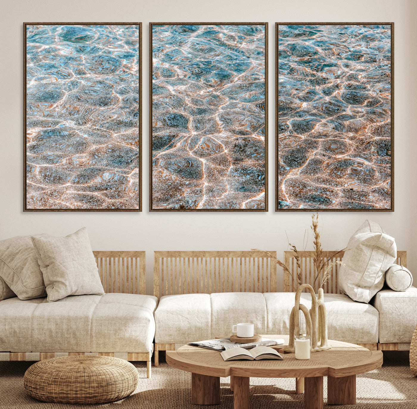 26580287-MGV-CV-36X24-Clear Water Wall Art Canvas Print – Framed Sunlit Ocean Ripples Scene Artwork for Home, Office, Living Room Decor