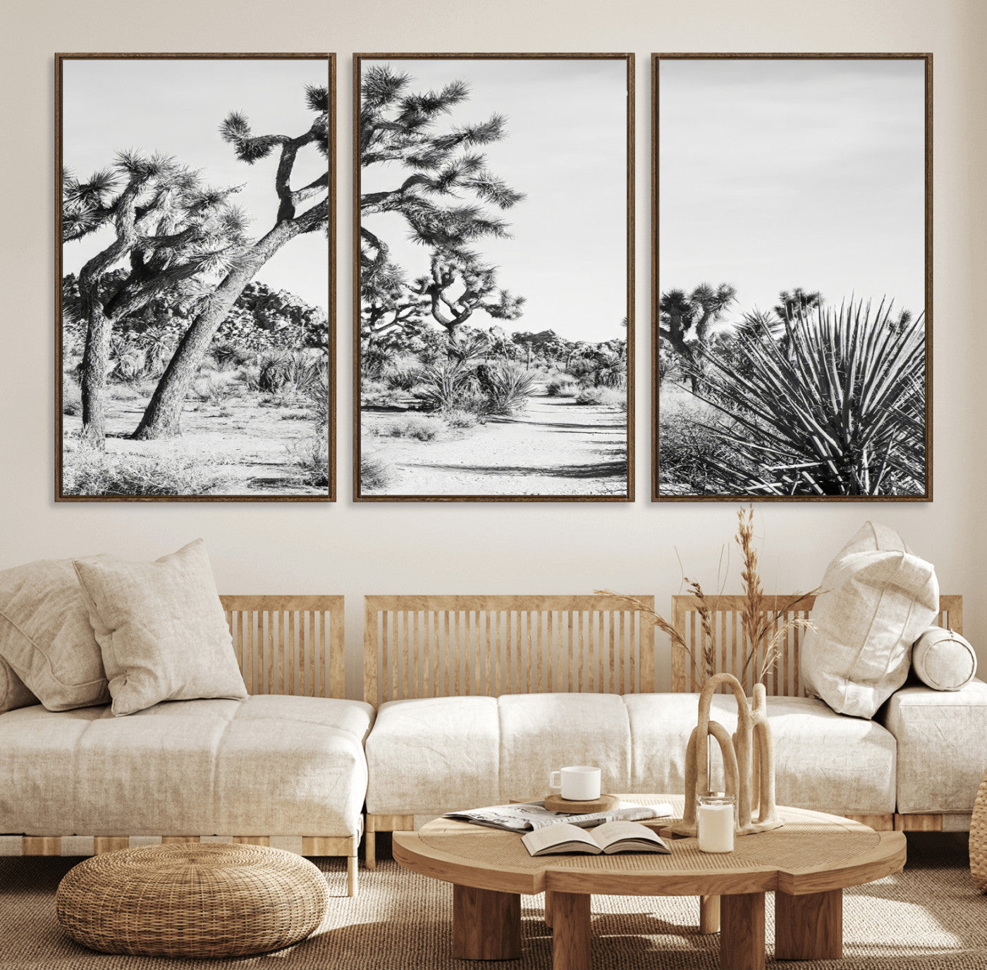 MGV-FC-60X30-3P - Joshua Tree Wall Art Canvas Print, Framed Desert Path Art Picture Print, Monochrome Desert Perfect Minimalist Desert Decor Artwork