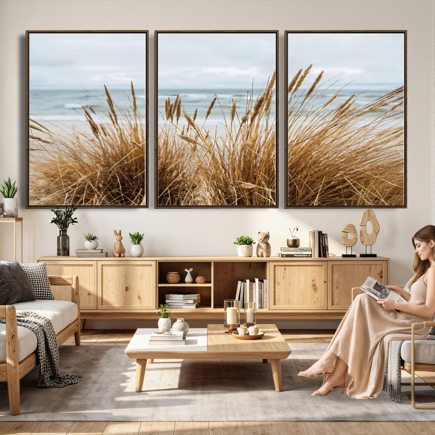 14270839-MGV-CV-36X24 - Beach Grass Wall Art – Canvas Print of Serene Coastal Shore, Peaceful Ocean Vibes, Nature Decor for Guest Room, Office or Living Room