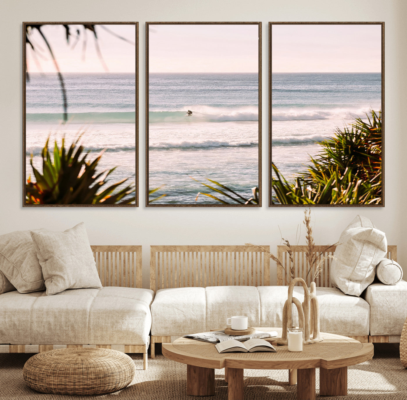 MGV-FC-60X30-3P - Ocean Surfer Wall Art Canvas Print, Framed Coastal Surf Art Picture Print, Tropical Beach Perfect Tropical Coastal Decor Artwork