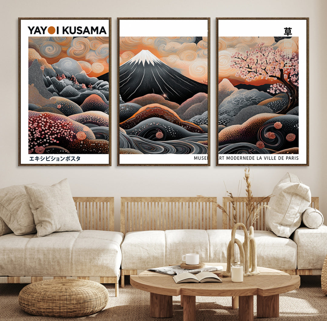 Modern Japanese Wall Art Print, Yayoi Kusama Wall Art Print, Abstract Mount Fuji Canvas Print Japanese Landscape Art Printing