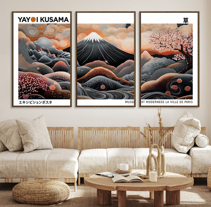 Modern Japanese Wall Art Print, Yayoi Kusama Canvas Wall Art, Abstract Mount Fuji Canvas Print Japanese Landscape Art Printing