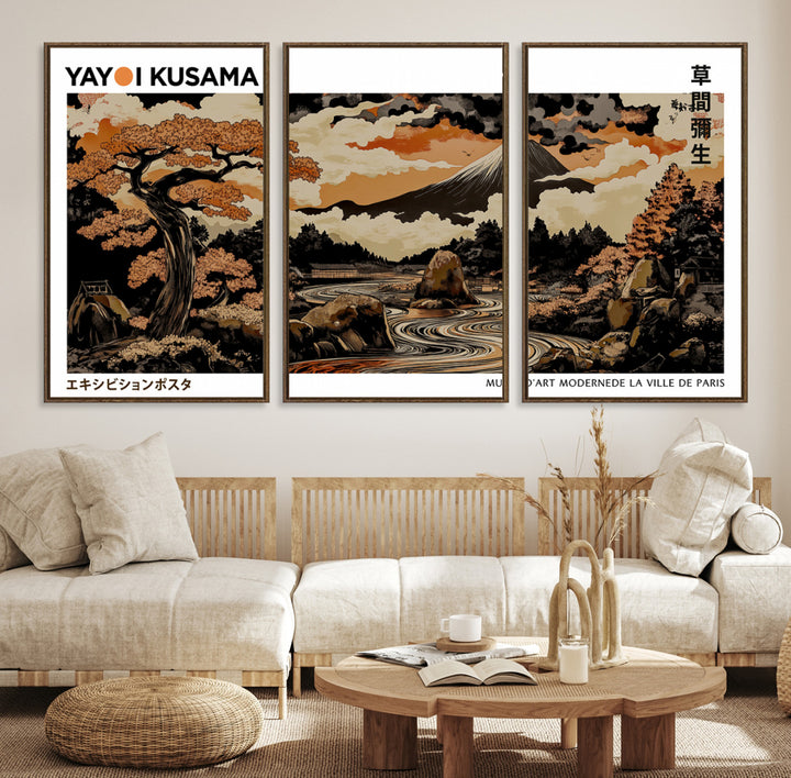 Modern Japanese Wall Art Print Yayoi Kusama Canvas Wall Art Abstract Mount Fuji Canvas Print Japanese Landscape Art Printing