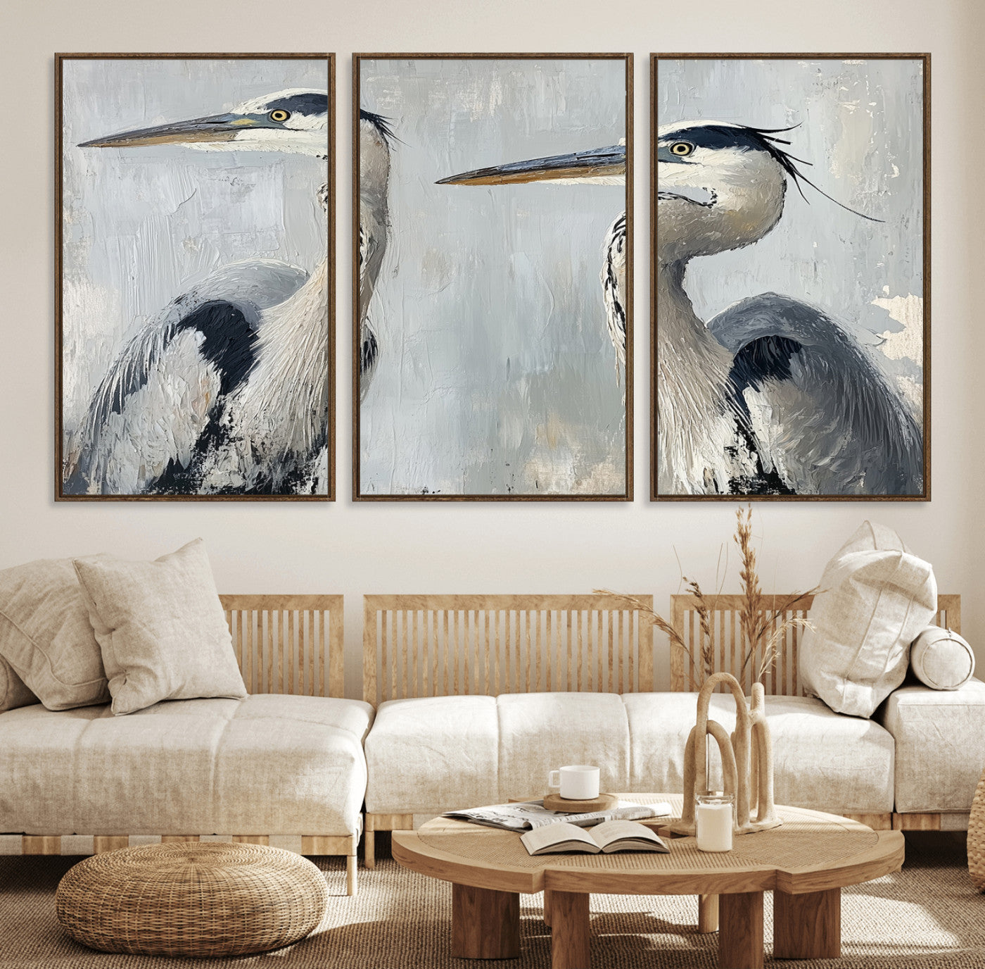 19427826-MGV-FC-60X30-3P_Walnut-Bird Canvas Decor Wall Art Canvas Print – Framed Coastal Bird Pair Minimalist Wildlife Nature Artwork for Home Office