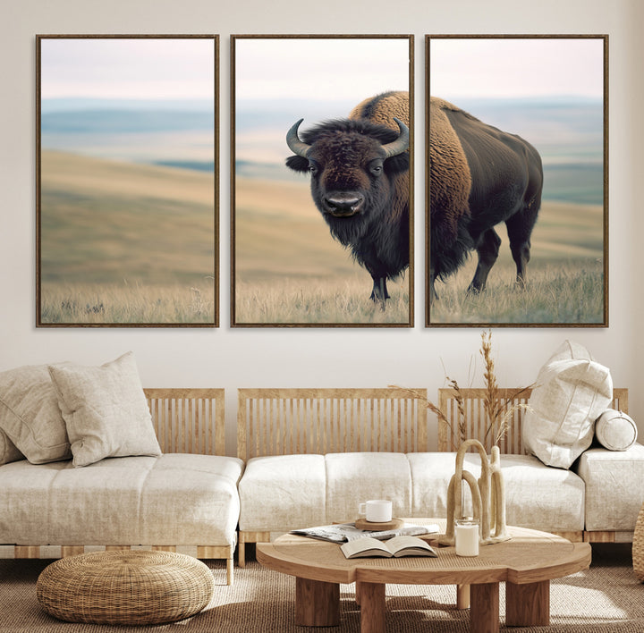 Bison Wall Art Wall Art Canvas Print, Buffalo Canvas Print Print, Framed American Bison Decor Art Print, Large Frontier Style Printing Perfect