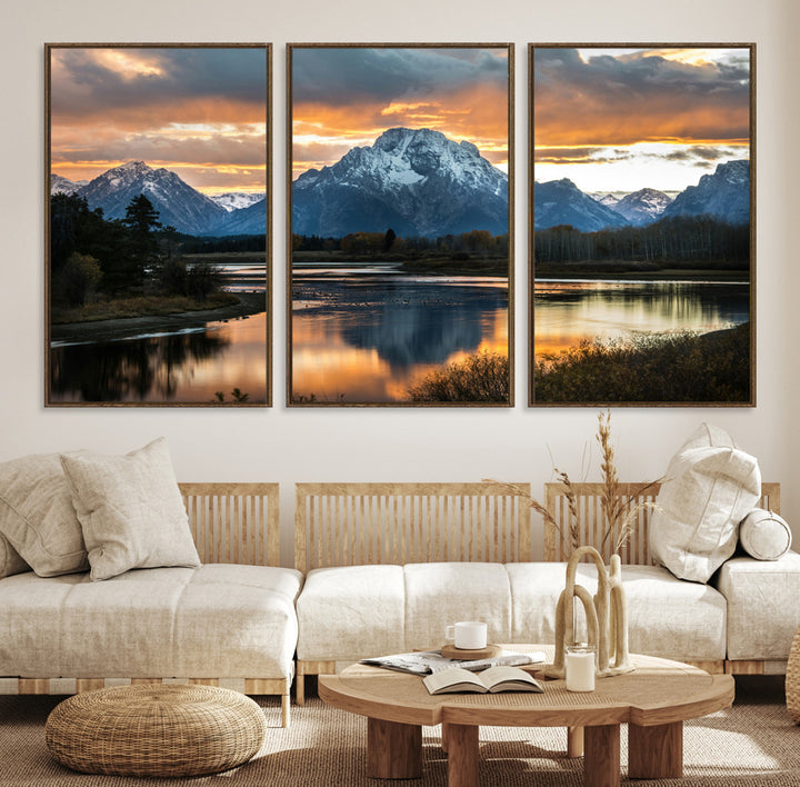 Mountain Sunset Wall Art Canvas Print, Framed Alpine Wilderness Art Picture Print, Golden Hour Perfect Wilderness Decor Artwork