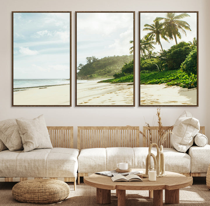 Relaxing Beach Wall Art Canvas Print, Framed Ocean View Art Picture Print, Coastal Serenity Perfect Tropical Coastal Decor Artwork