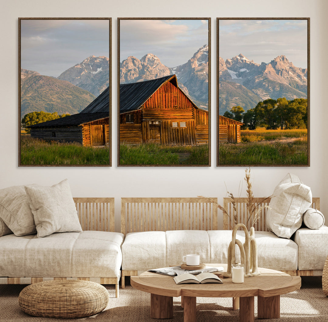 Rustic Barn Wall Art Canvas Print, Framed Western Landscape Art Picture Print, Farmhouse Style Perfect Rustic Farmhouse Decor Artwork
