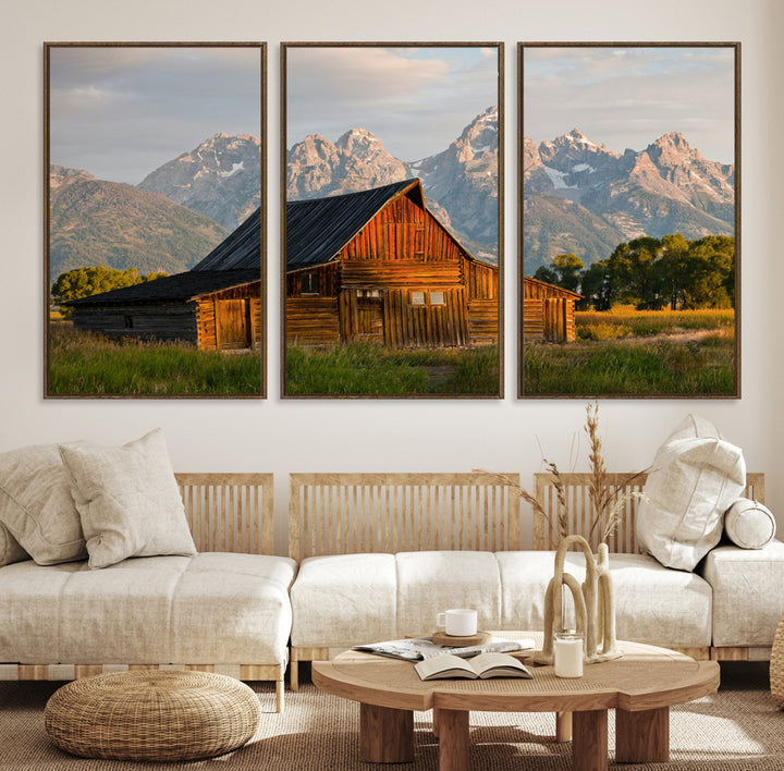 Rustic Barn Wall Art Canvas Print, Framed Western Landscape Art Picture Print, Farmhouse Style Perfect Rustic Farmhouse Decor Artwork