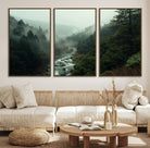 48497565-MGV-CV-36X24-Misty Forest Wall Art Canvas Print, Framed Foggy River Art Picture Print, Moody Landscape Perfect Wilderness Decor Artwork