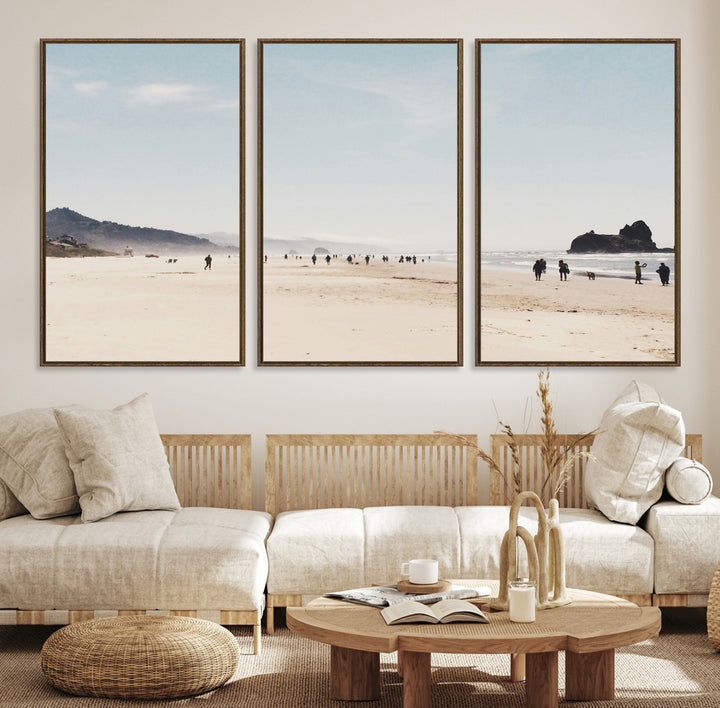 Minimalist Beach Wall Art Canvas Print, Framed Coastal Serenity Art Picture Print, Soft Sand Perfect Coastal Decor Artwork