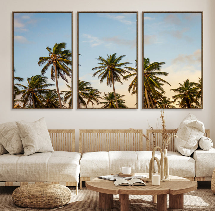 Palms Wall Art Canvas Print, Framed Tropical Art Picture Print, Coastal Perfect Coastal Decor Artwork