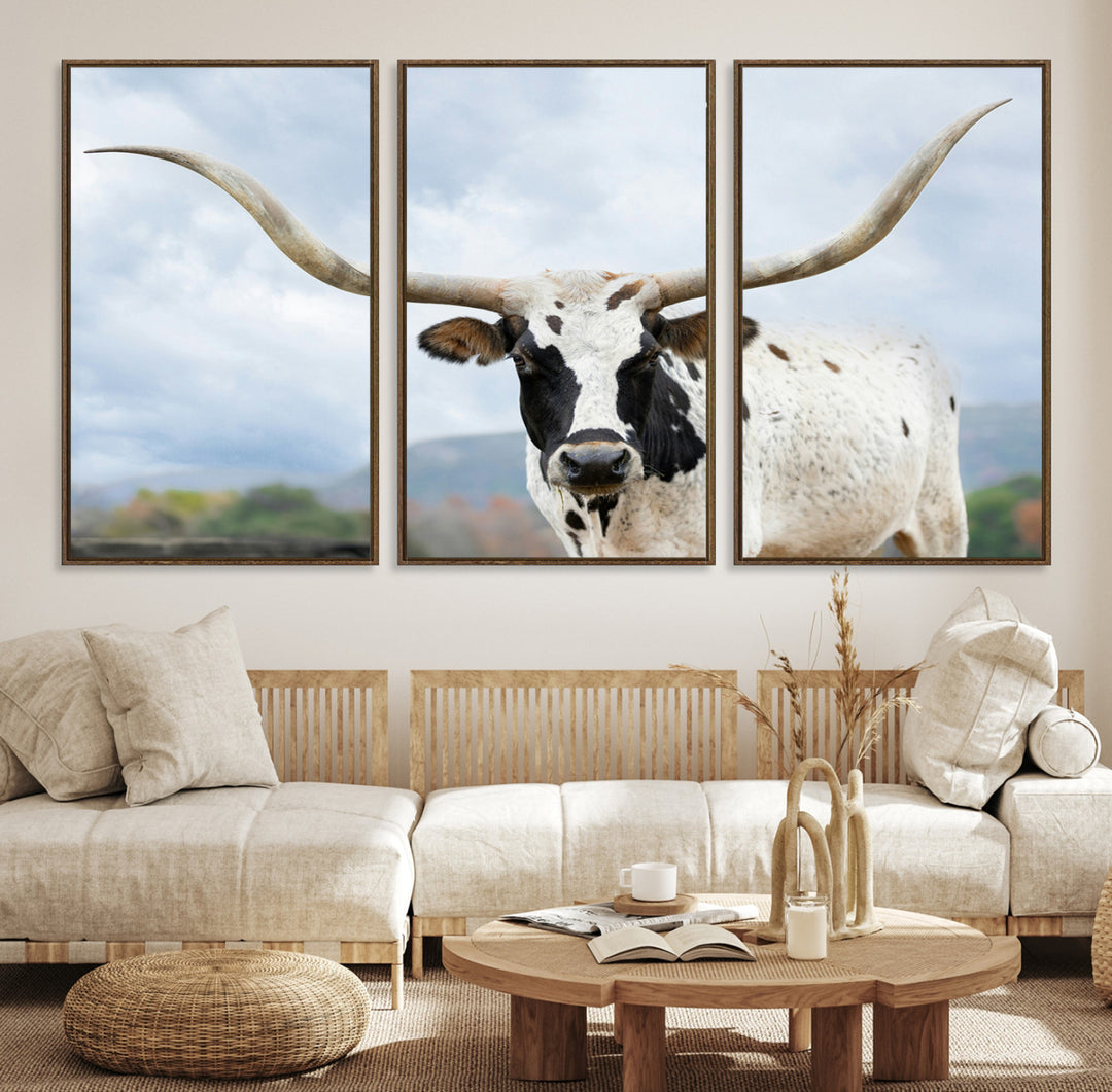 Texas Longhorn Wall Art Canvas Print, Framed Western Rustic Art Picture Print, Farmhouse Decor Perfect Farmhouse Decor Artwork