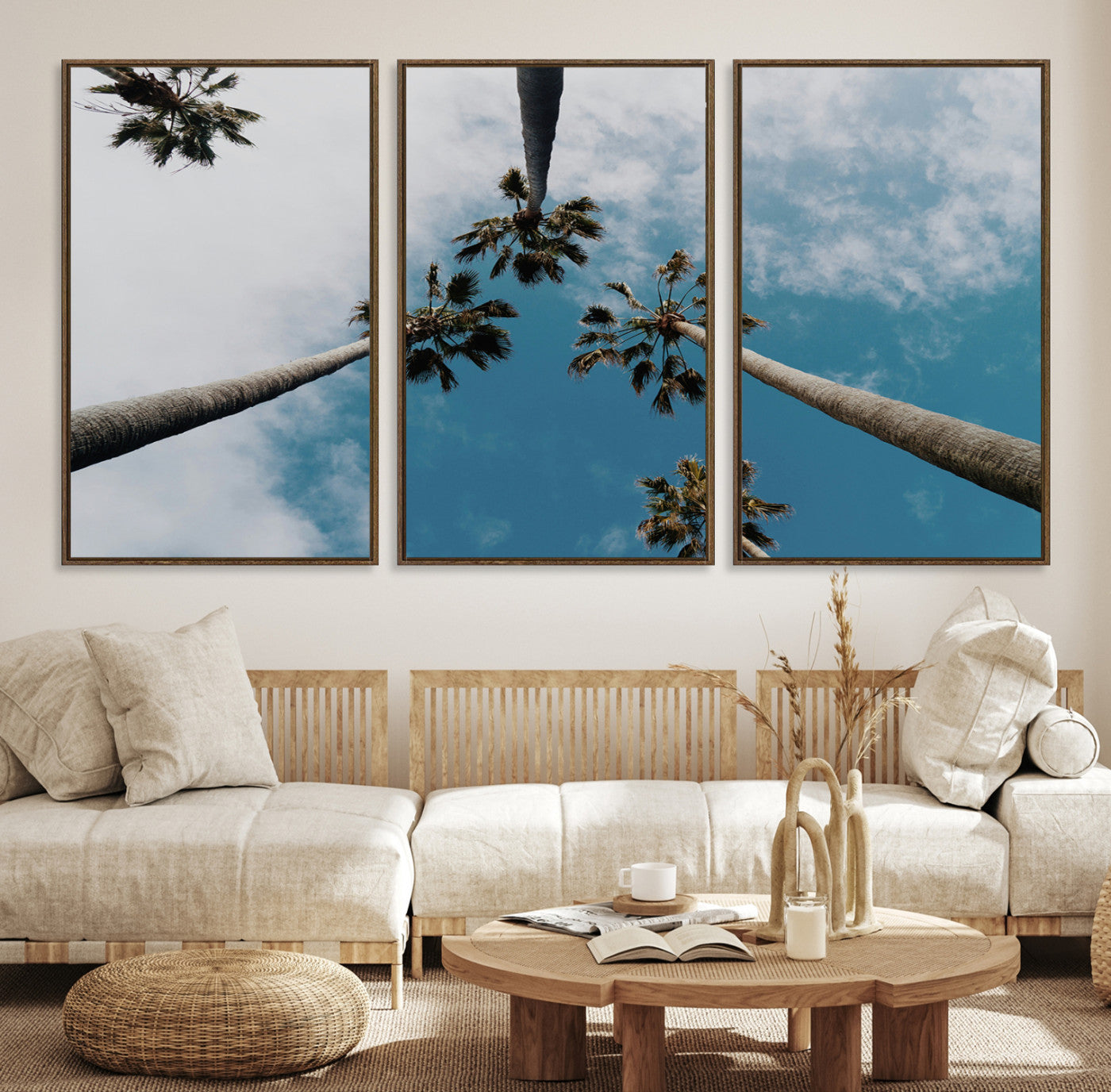 45236398-MGV-CV-36X24-Tropical Palm Trees Wall Art Canvas Print – Framed California Sky Minimalist Nature Scene Artwork for Home Office