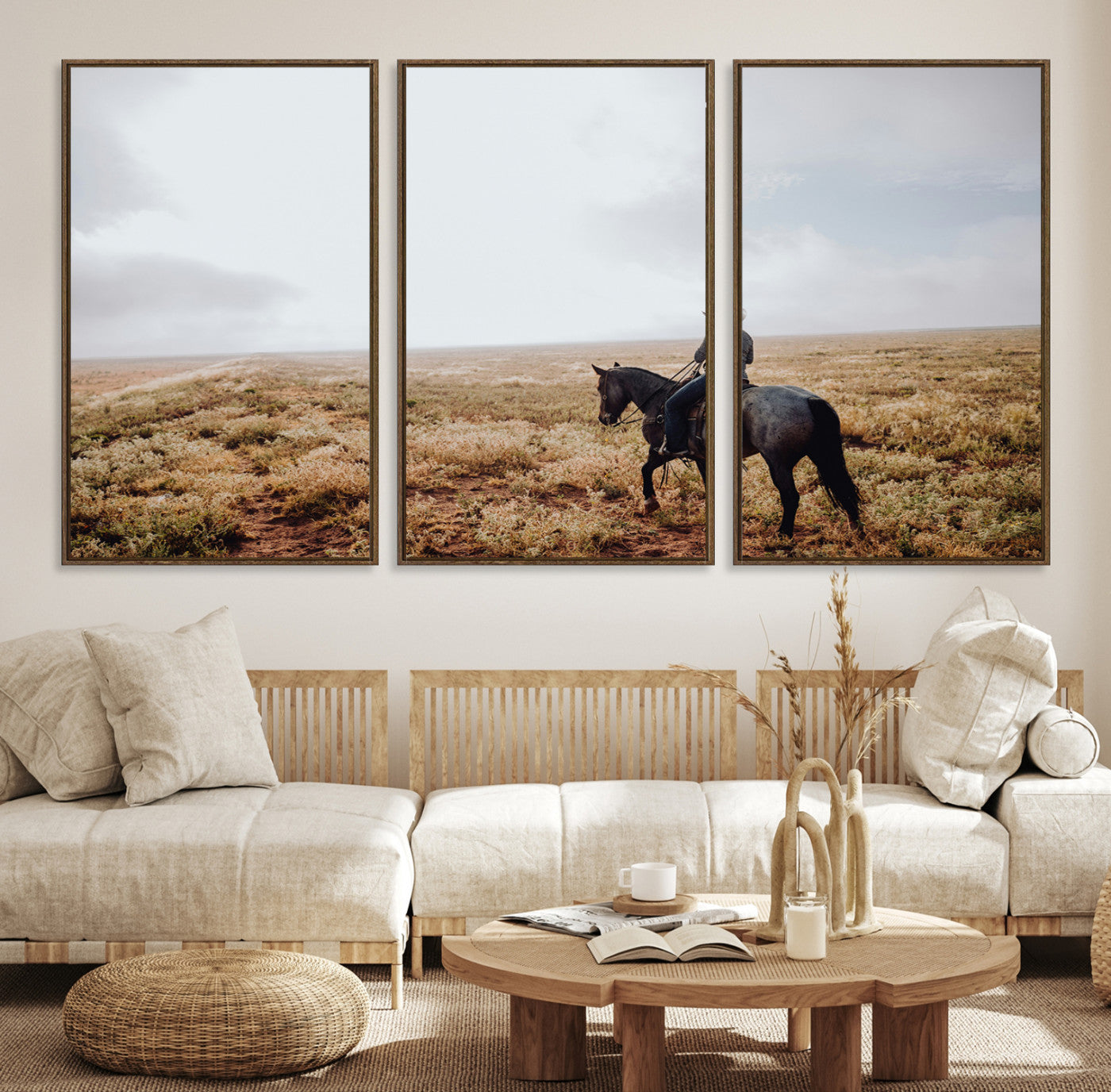 57597730-MGV-CV-36X24-Cowboy Wall Art Canvas Print – Framed Western Rustic Ranch Scene Country Landscape Artwork for Home Office