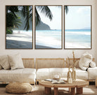 18311030-MGV-CV-36X24-Tropical Beach Wall Art Canvas Print, Framed Serene Ocean Art Picture Print, Palm Tree Shadows Perfect Tropical Coastal Decor Artwork