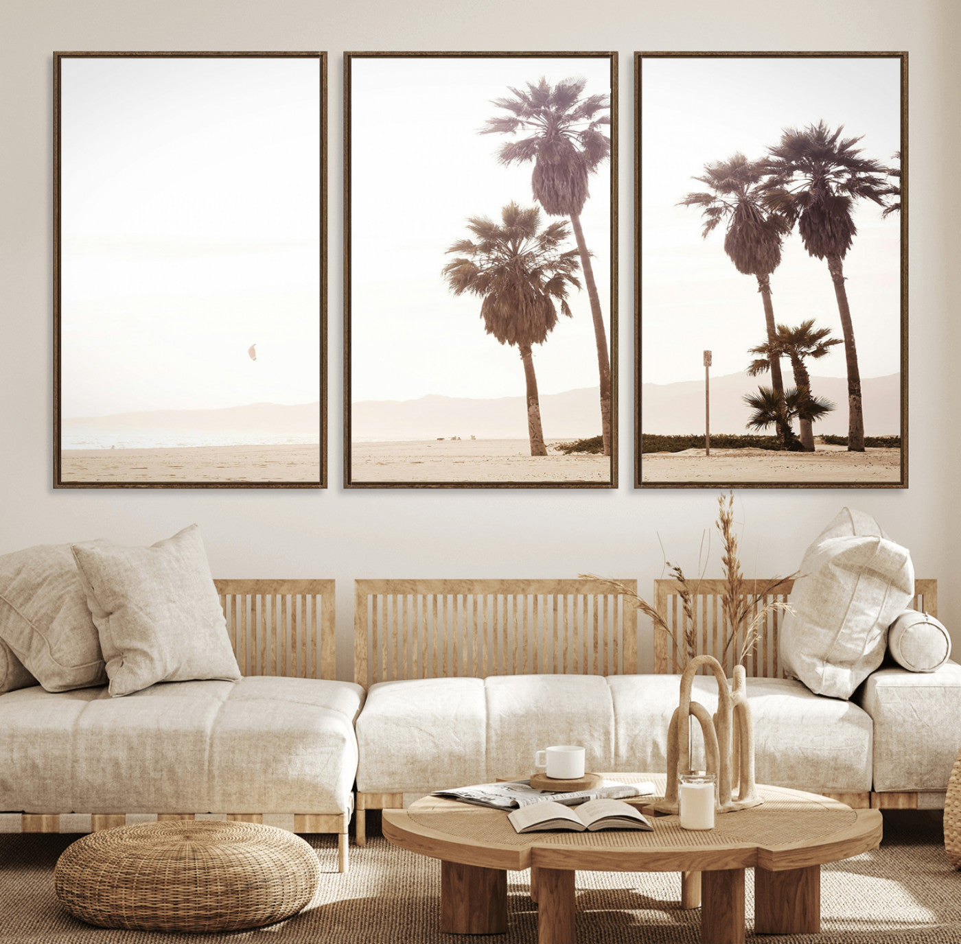 48255923-MGV-FC-60X30-3P_Walnut-Coastal Light Wall Art Canvas Print – Relaxing Shoreline Minimalist Ocean Tropical Serenity Artwork for Home, Office