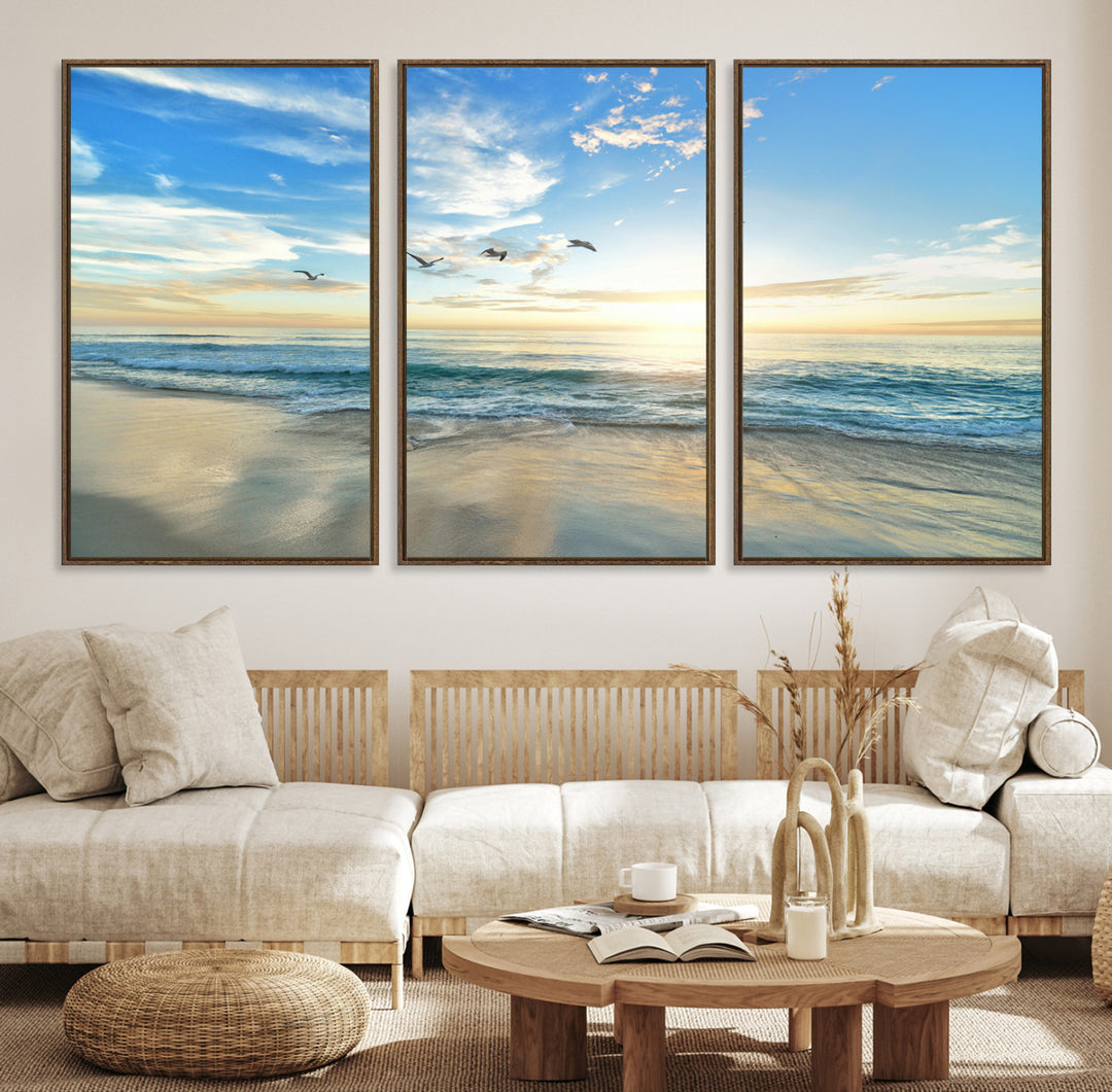 20708696-MGV-CV-36X24-Minimalist Seaside Morning Glow Art Canvas Print, Golden Reflections Perfect Coastal Minimalist Decor Artwork