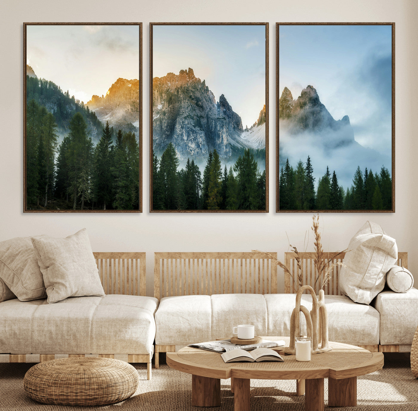 21145440-MGV-FC-60X30-3P_Walnut-Wilderness Wall Art Canvas Print – Misty Forest Nature Landscape Photography Rustic Scenic Artwork for Home, Office
