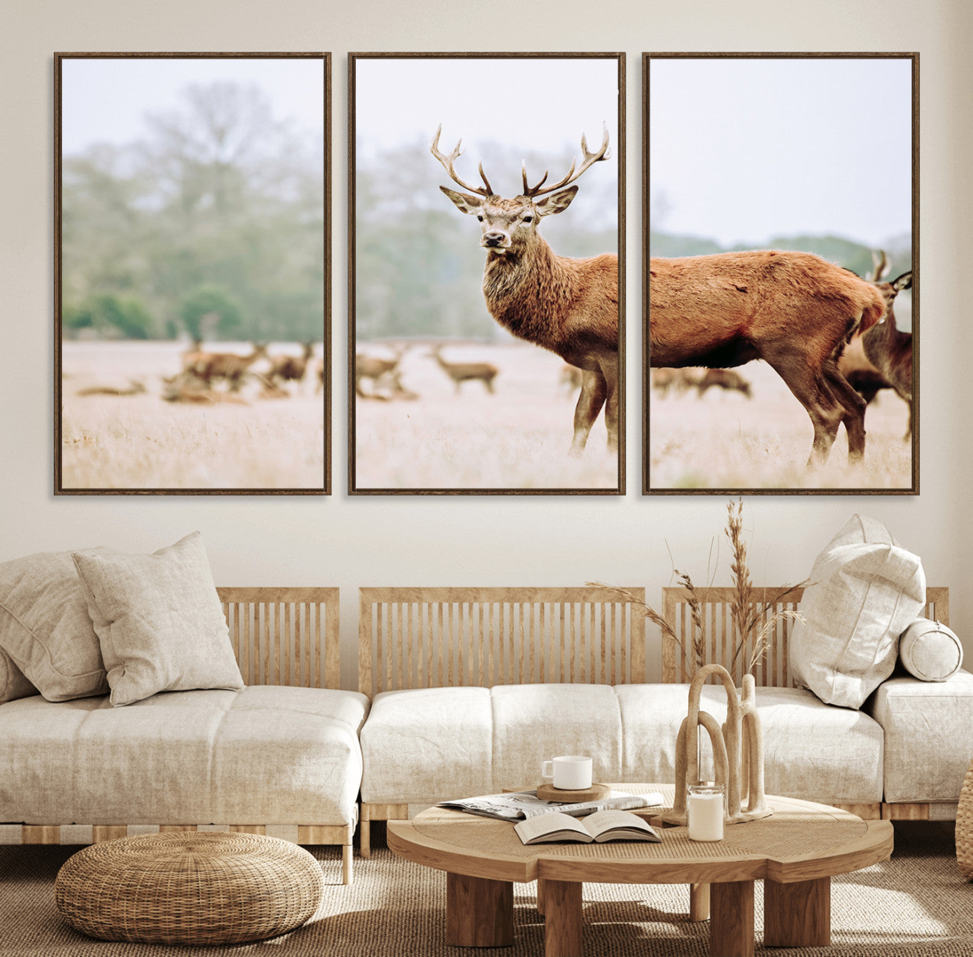 53240224-MGV-CV-36X24-Rustic Deer Wall Art Canvas Print – Forest Woodland Stag Nordic Animal Scenic Nature Artwork for Home, Cabin