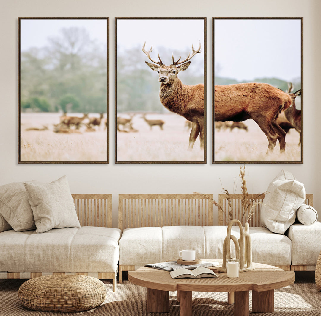 Rustic Nature Print Wall Art Canvas Print, Framed Deer Canvas Wall Art Art Picture Print, Nordic Animal Art Perfect Rustic Nature Decor