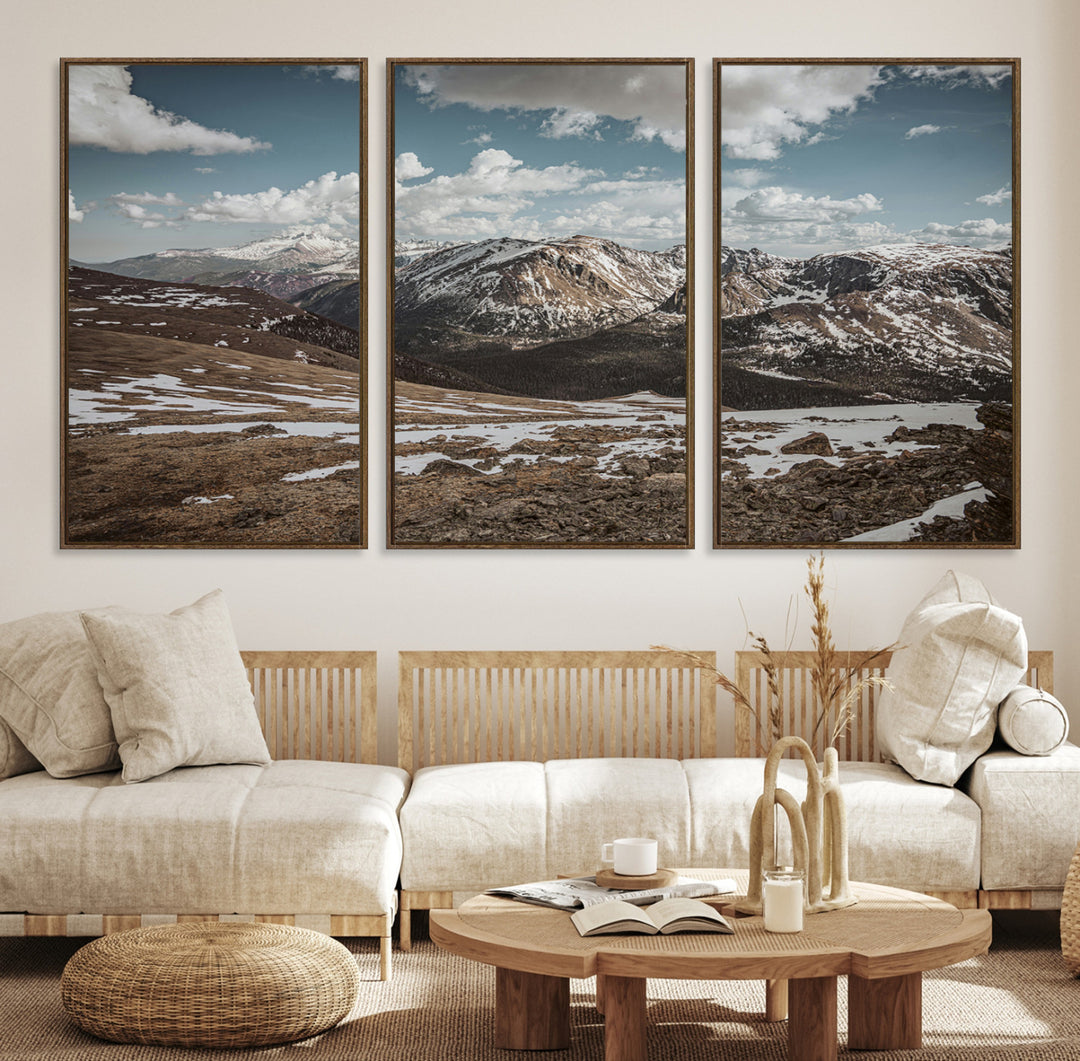 Mountain Landscape Wall Art Canvas Print, Framed Snowy Peaks Art Picture Print, Rugged Highlands Perfect Rustic Adventure Decor Artwork