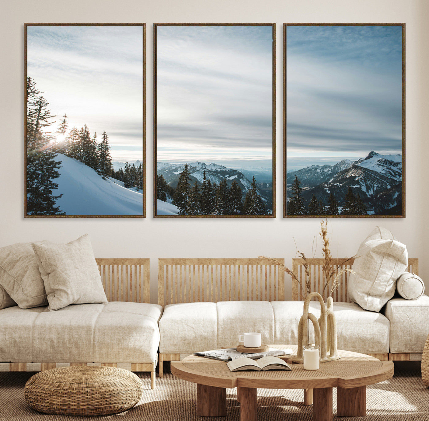 55564749-MGV-CV-36X24-Snowy Mountain Wall Art Canvas Print – Frosty Peaks Alpine Landscape Winter Sky Nature Photography Artwork for Home Office