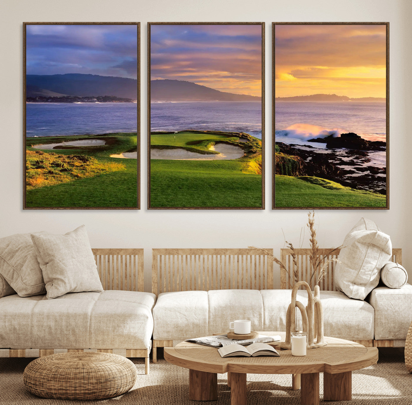 73699248-MGV-FC-60X30-3P_Walnut-Pebble Beach Golf Wall Art Canvas Print – Iconic Coastal Golf Course Artwork for Home, Office, Living Room