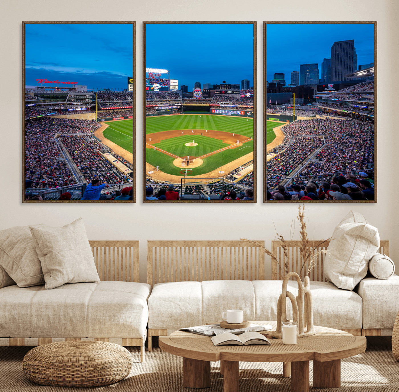 77273035-MGV-FC-60X30-3P_Walnut-Target Field Stadium Wall Art Canvas Print – Minnesota Twins Baseball Team Iconic Ballpark Scene for home, office